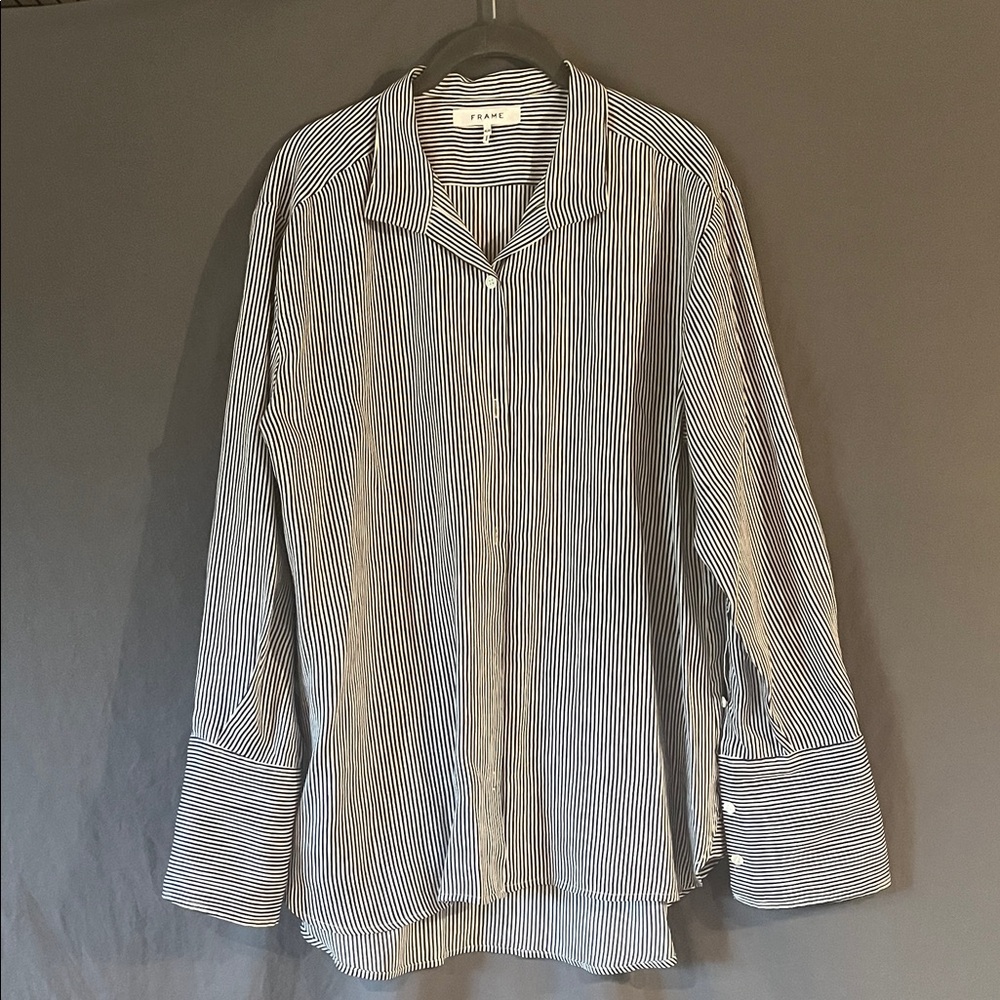 Frame Denim Blue and White Striped Women's Shirt